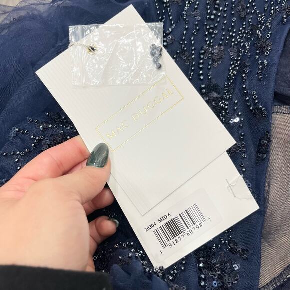 MAC DUGGAL 20304 Embellished Flutter Sleeve Tea Length Dress Midnight Size 6 NEW - Picture 5 of 8